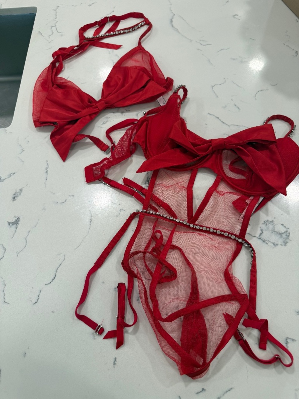 Victoria secret Christmas red bra and bodysuit
